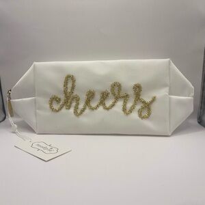MudPie White and Gold Cheers Cosmetic Bag